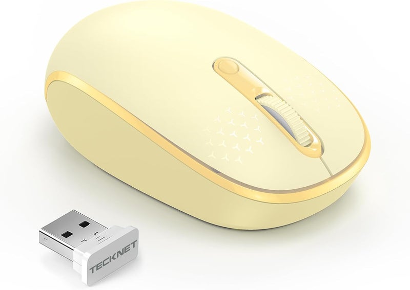 TECKNET Wireless Mouse, 2.4G Quiet Computer Mouse with USB Receiver, 4 Buttons Portable Cordless Mice for Chromebook, Laptop, PC, Mac, 800/1200/1600 DPI - Yellow - Image 1